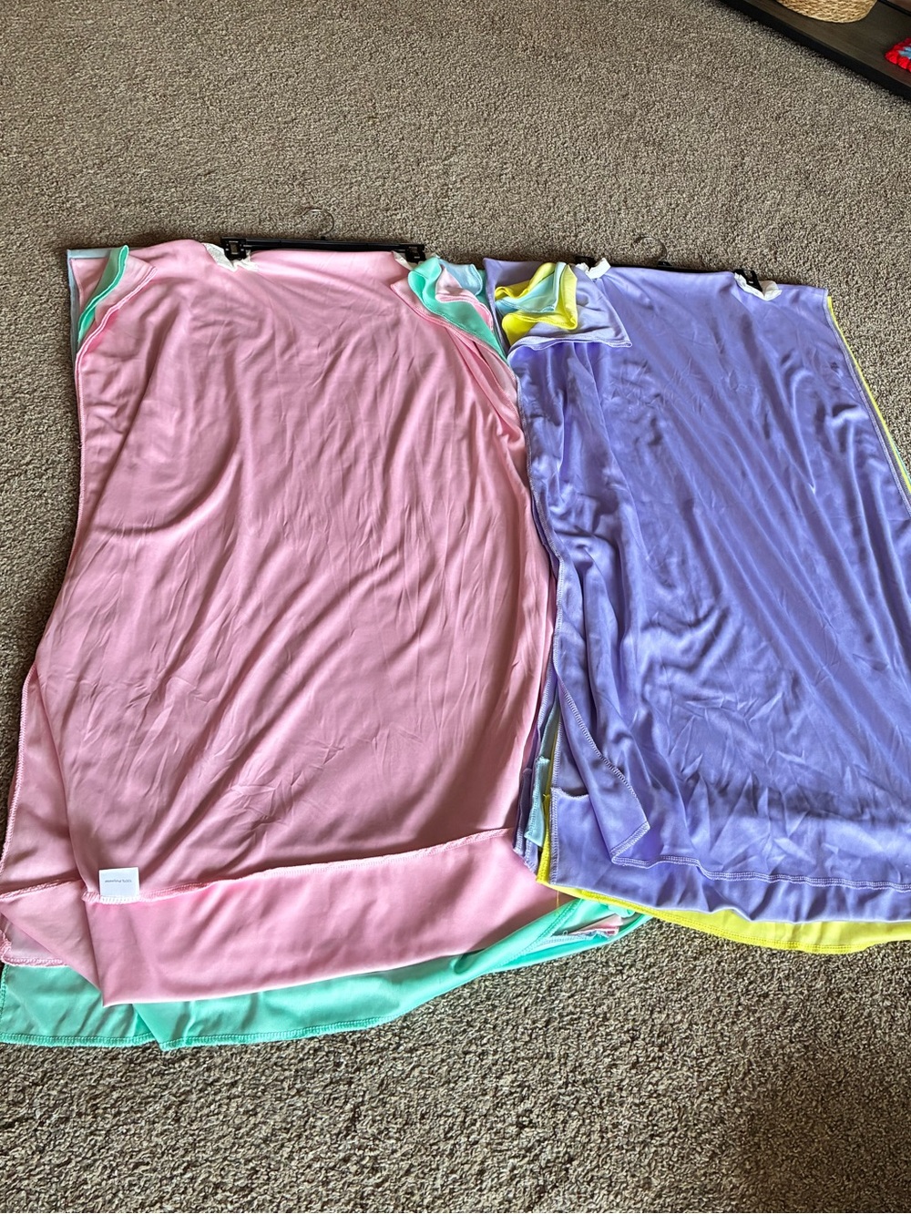 Pastel pink, purple, mint green ,blue, and yellow curtains